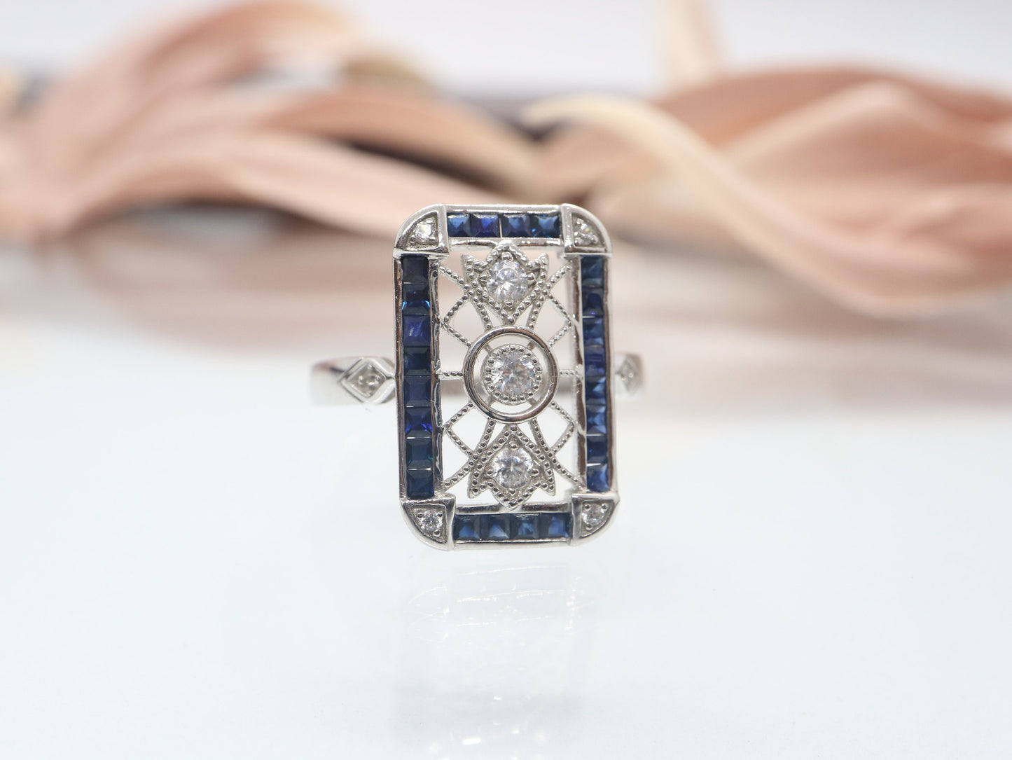 Blue sapphire  sterling silver ring, Art deco engagement ring, Vintage sapphire engagement ring, vintage wedding ring, sapphire ring