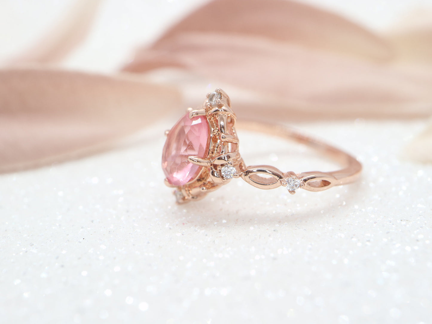 Vintage pink tourmaline engagement ring, Oval rose gold ring, Art deco wedding ring, Unique oval ring, Prong set ring, Bridal ring