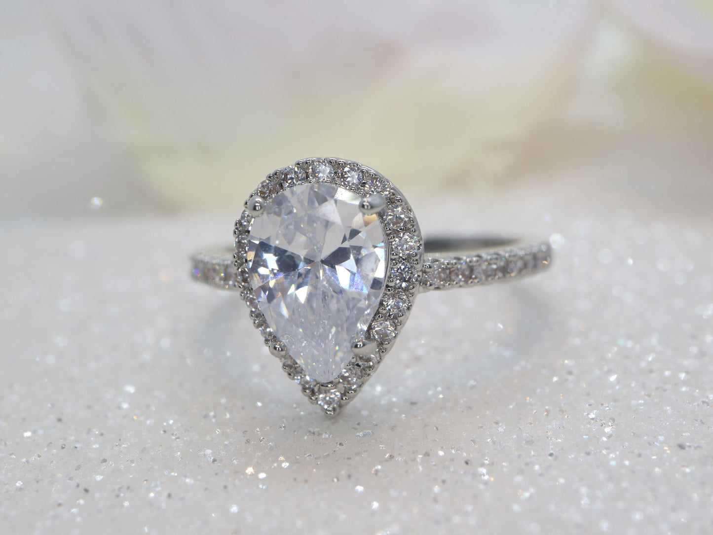 Pear shape moissanite and diamond ring, Pear shape engagement ring, Gold ring