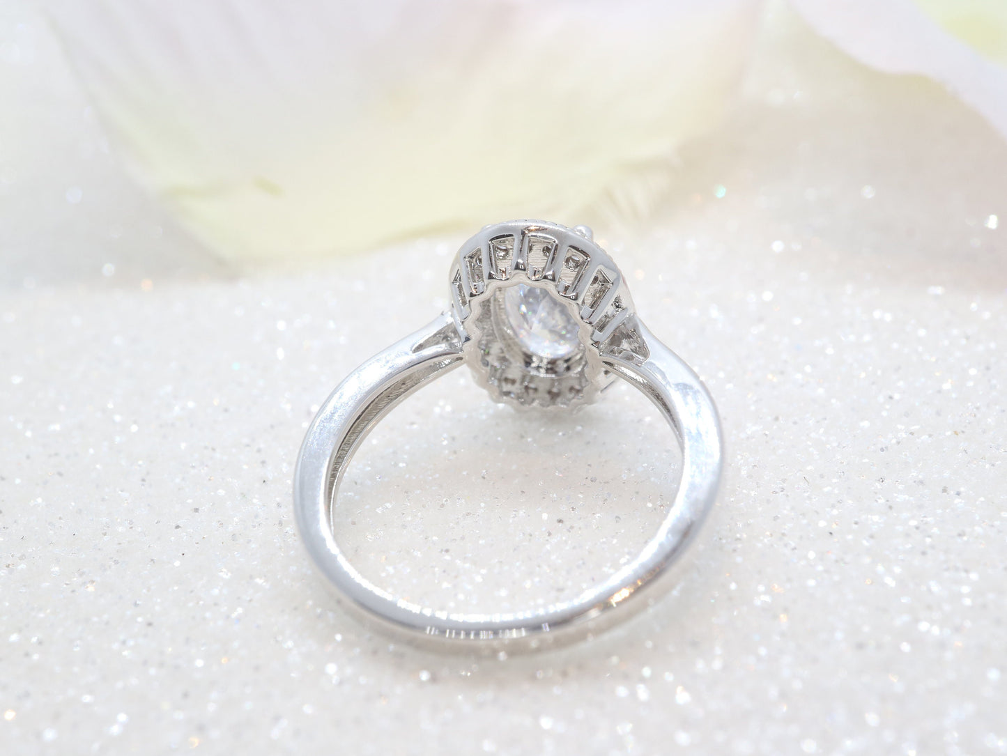 Moissanite engagement ring, Wedding for her, Flower style design, 14k white gold oval moissanite ring