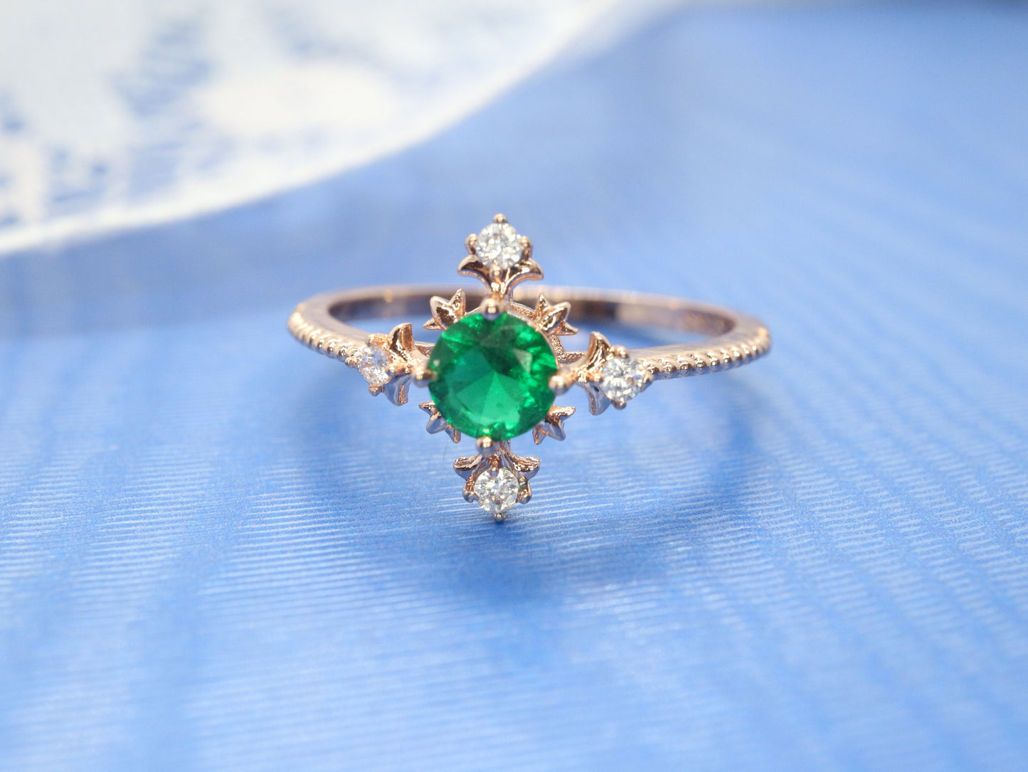 Green emerald  ring,  Green emerald   ring Antique Engagement Ring, Victorian Art Deco diamond, Mint Edwardian, 14K White Gold