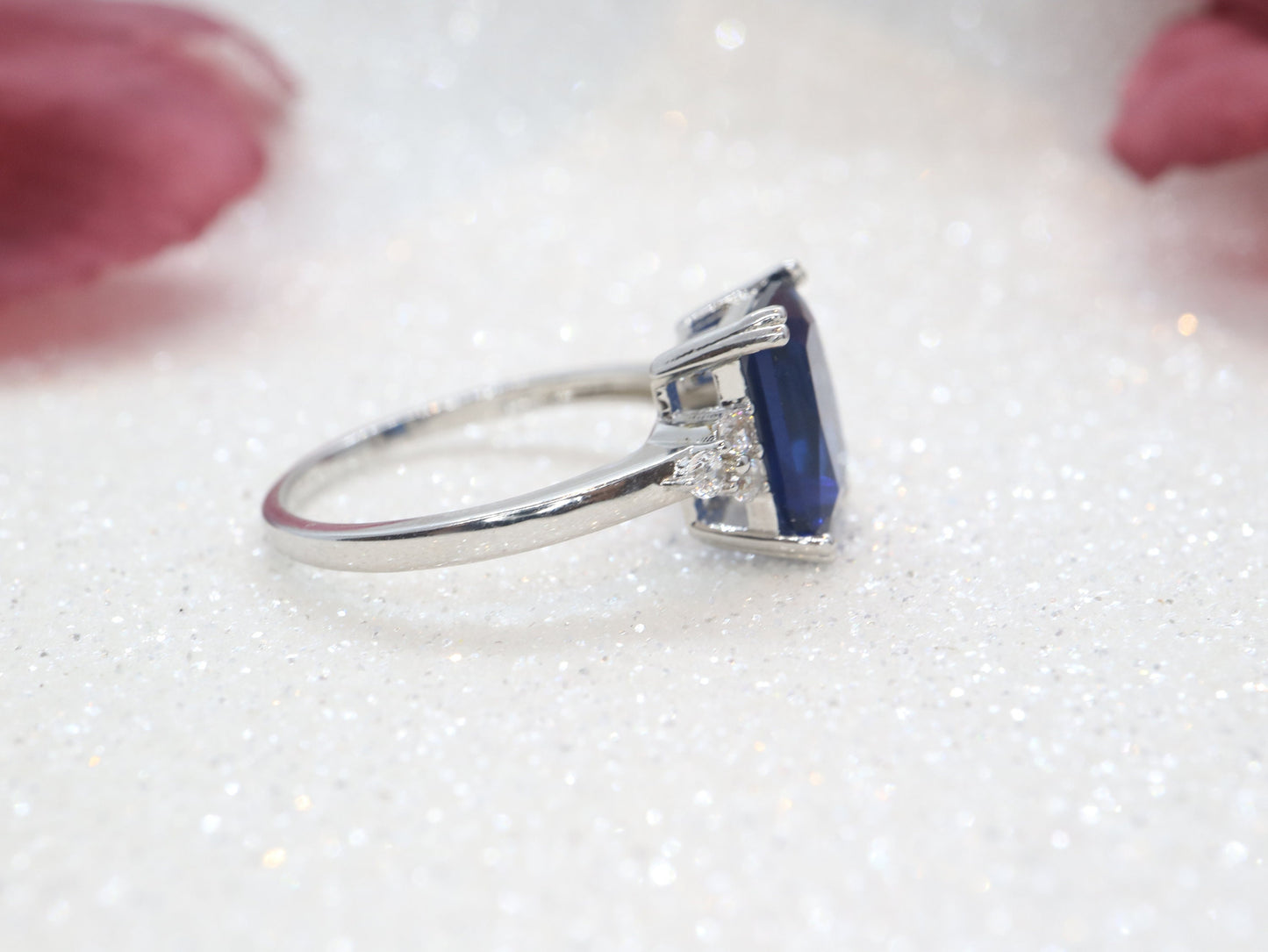 Tanzanite Engagement ring, Tanzanite ring with diamonds, emerald cut three stone cluster ring, purple blue stone, december birthsone