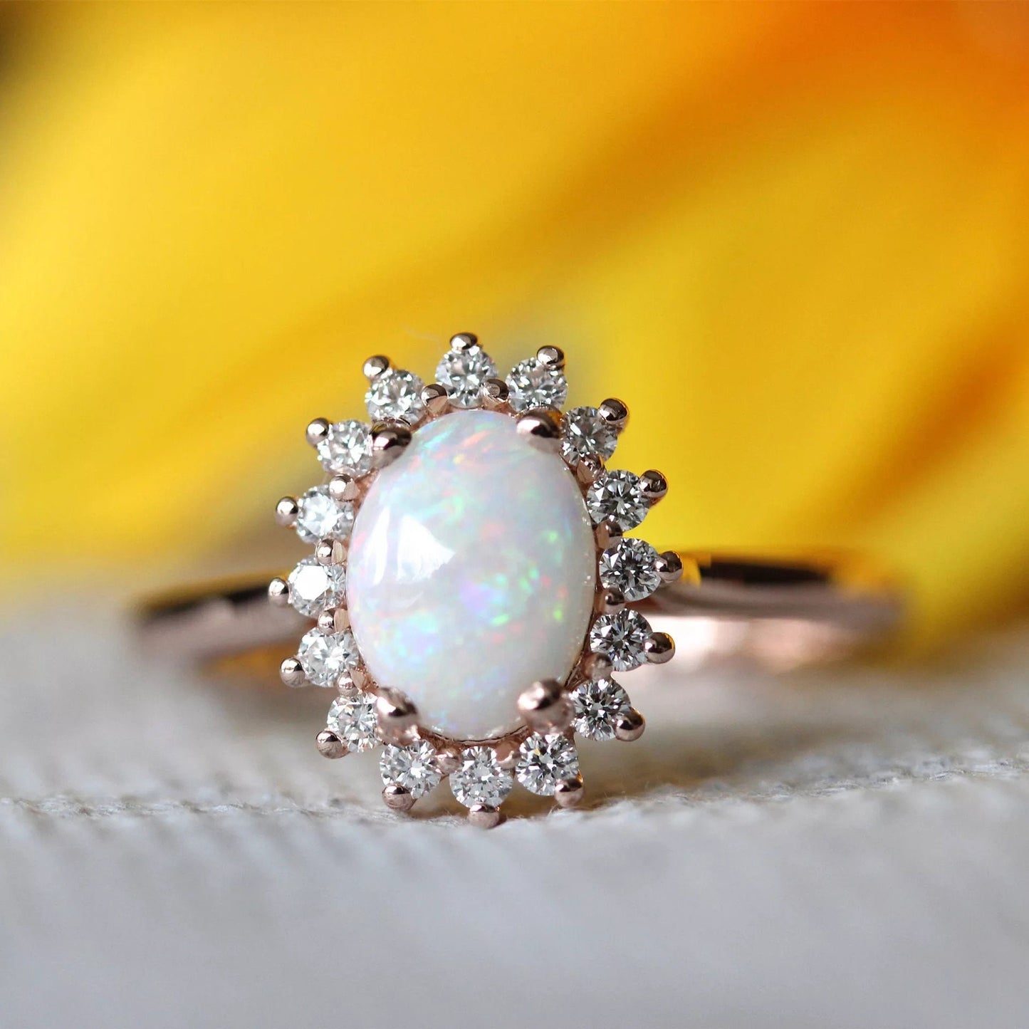 14k rose gold opal and moissanite diamond ring,  Engagement ring, Wedding ring, Anniversary ring