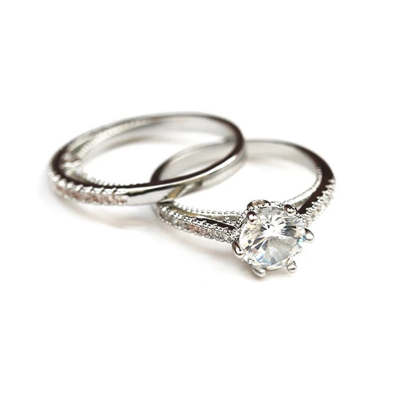 Moissanite  diamond ring set,  Antique diamond inspired ring set