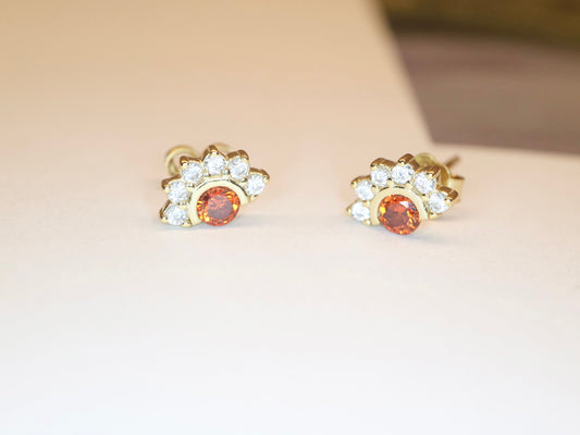 925 sterling silver Sun flower design round shape earring, Orange  Cubic zircon earring, Anniversary gift