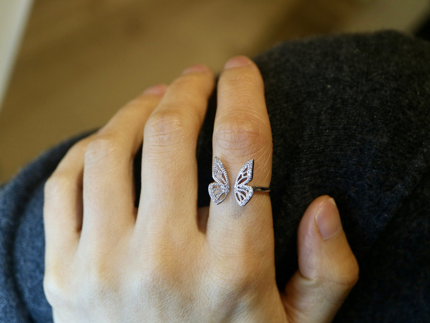 Butterfly rings, Sterling silver butterfly ring, Stackable ring, Cluster ring, Dainty ring, Open ring, Graduated gift, Gift for mom