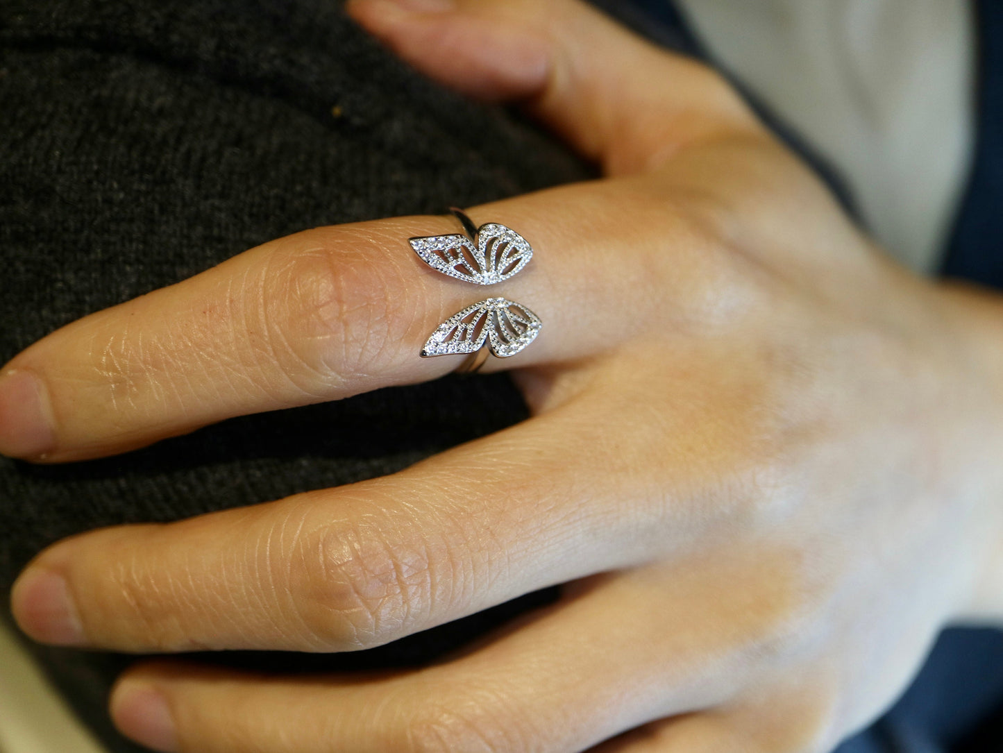 Butterfly rings, Sterling silver butterfly ring, Stackable ring, Cluster ring, Dainty ring, Open ring, Graduated gift, Gift for mom