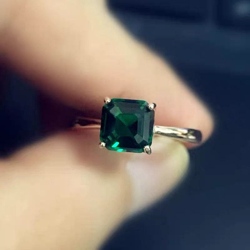 14k gold emerald engagement ring, solitaire emerald ring