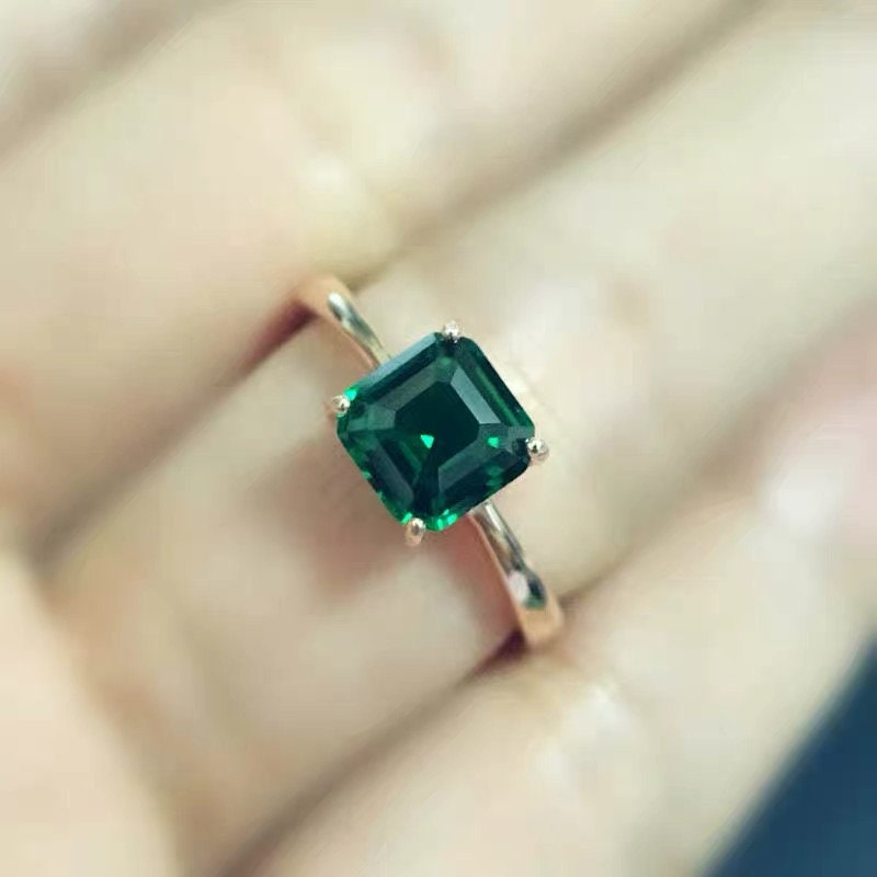 14k gold emerald engagement ring, solitaire emerald ring