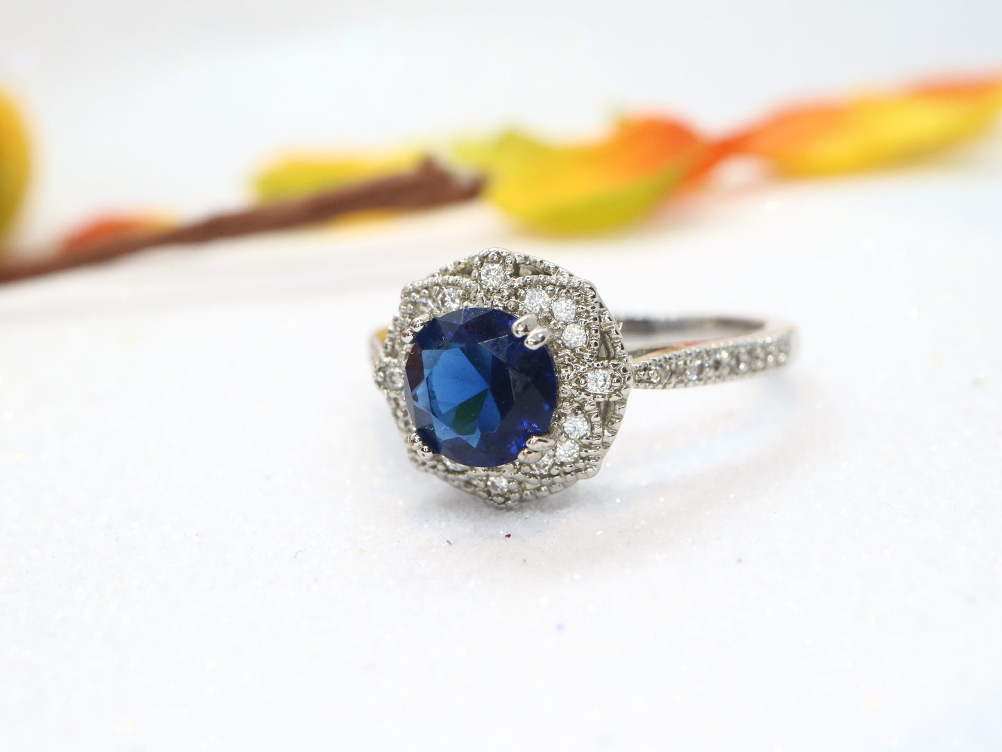 Hollow Rose flower shape cut engagement ring, Sapphire and diamond  ring, Vintage Diamonds Ring