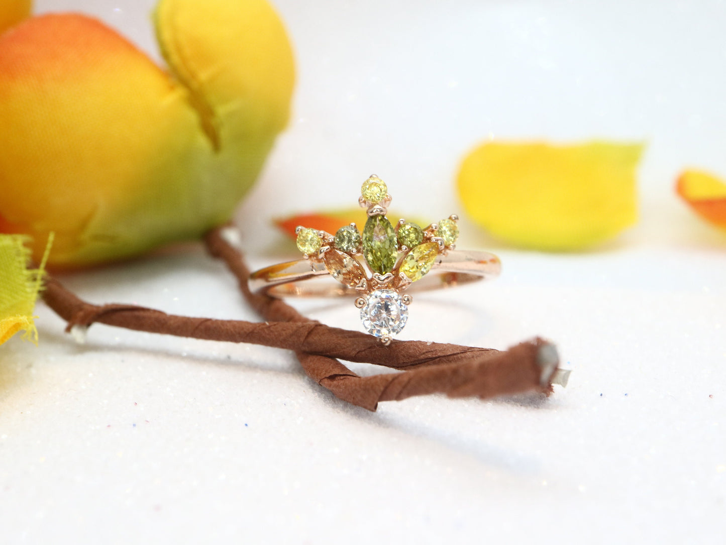 9k gold colorful gemstone engagement ring, Cluster gemstone unique ring for gift, Anniversary ring