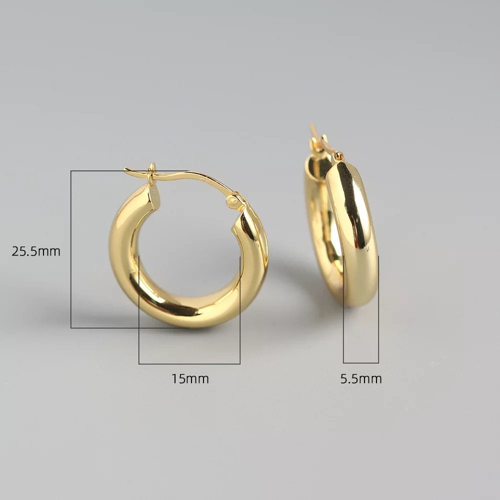 925 sterling silver Chunky Hoops earring, 18k gold plated sterling silver hoop earring, Nickel free