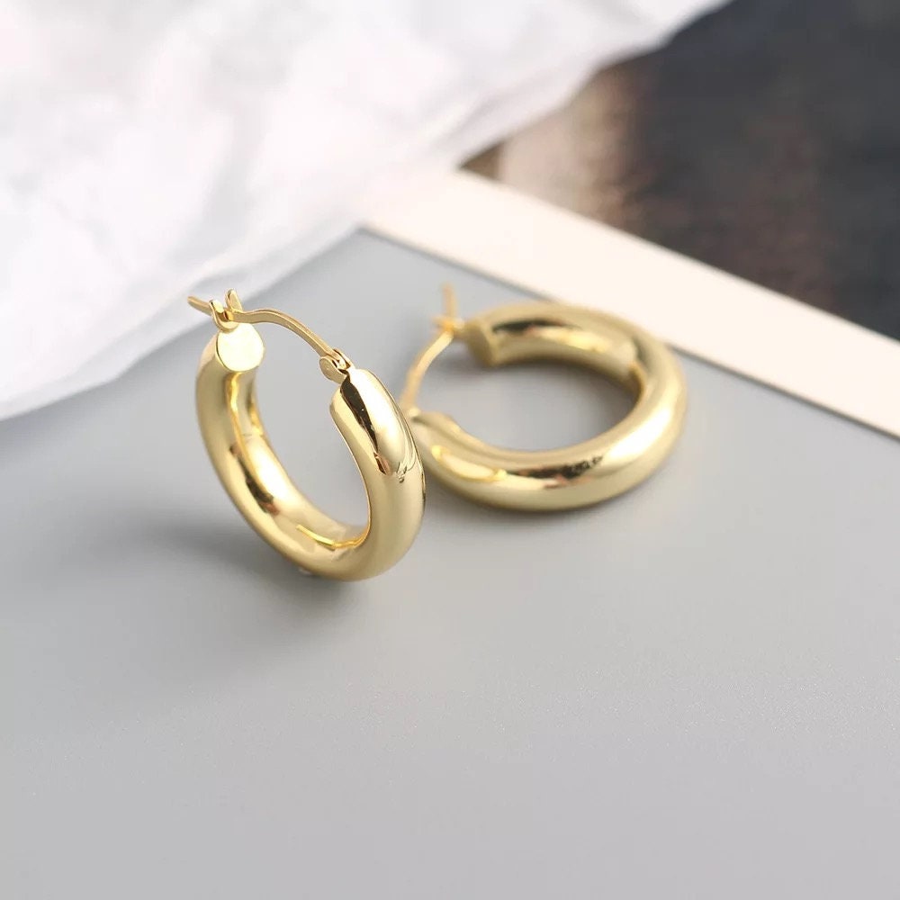 925 sterling silver Chunky Hoops earring, 18k gold plated sterling silver hoop earring, Nickel free