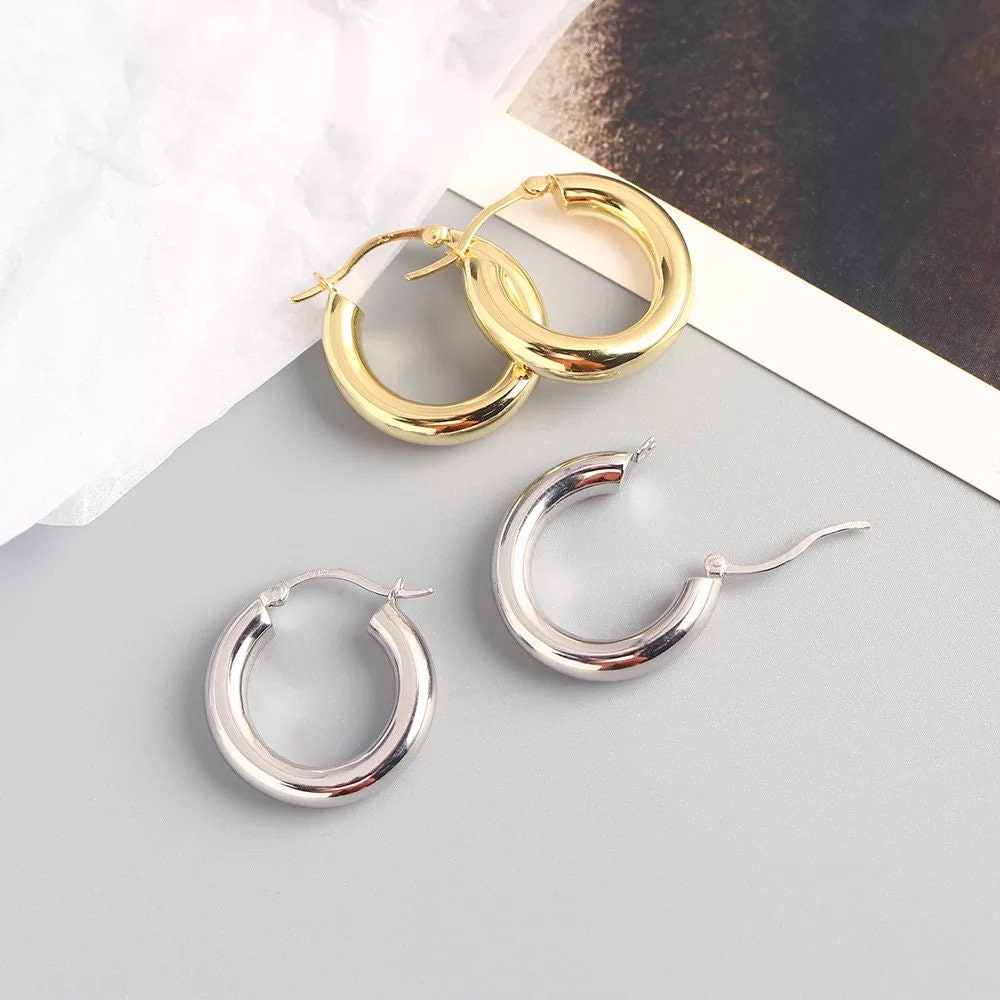 925 sterling silver Chunky Hoops earring, 18k gold plated sterling silver hoop earring, Nickel free