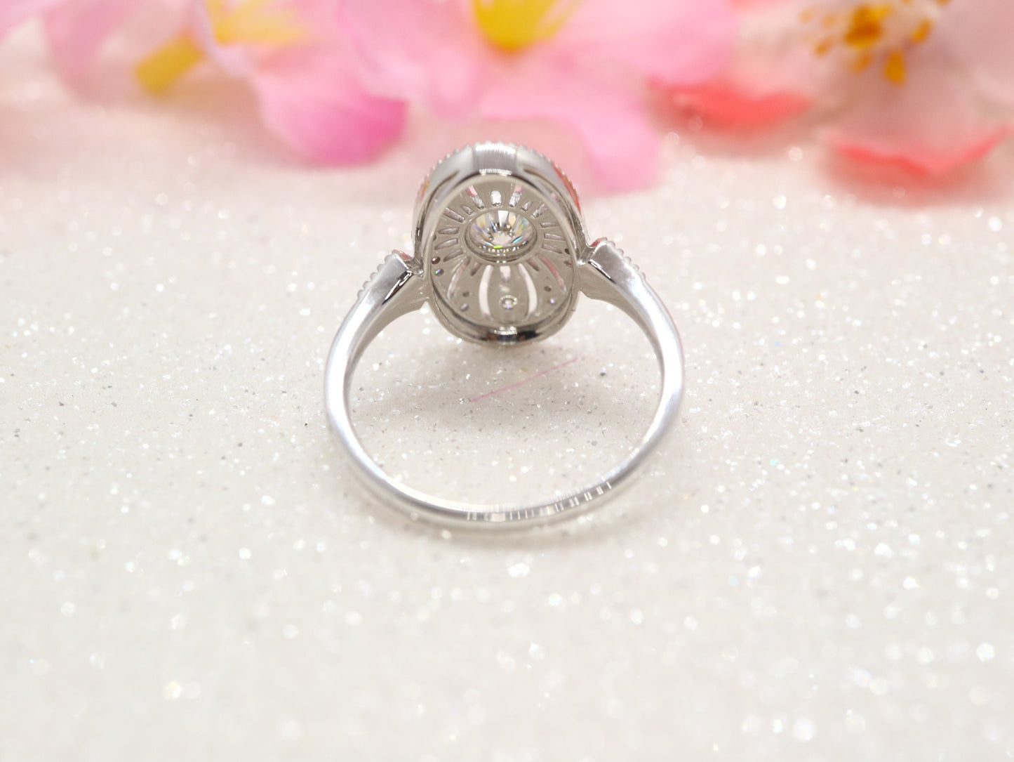 White gold vintage inspired ring, 14k white gold antique ring, Art deco engagement ring, Anniversary ring, Diamonds accents. Promise ring