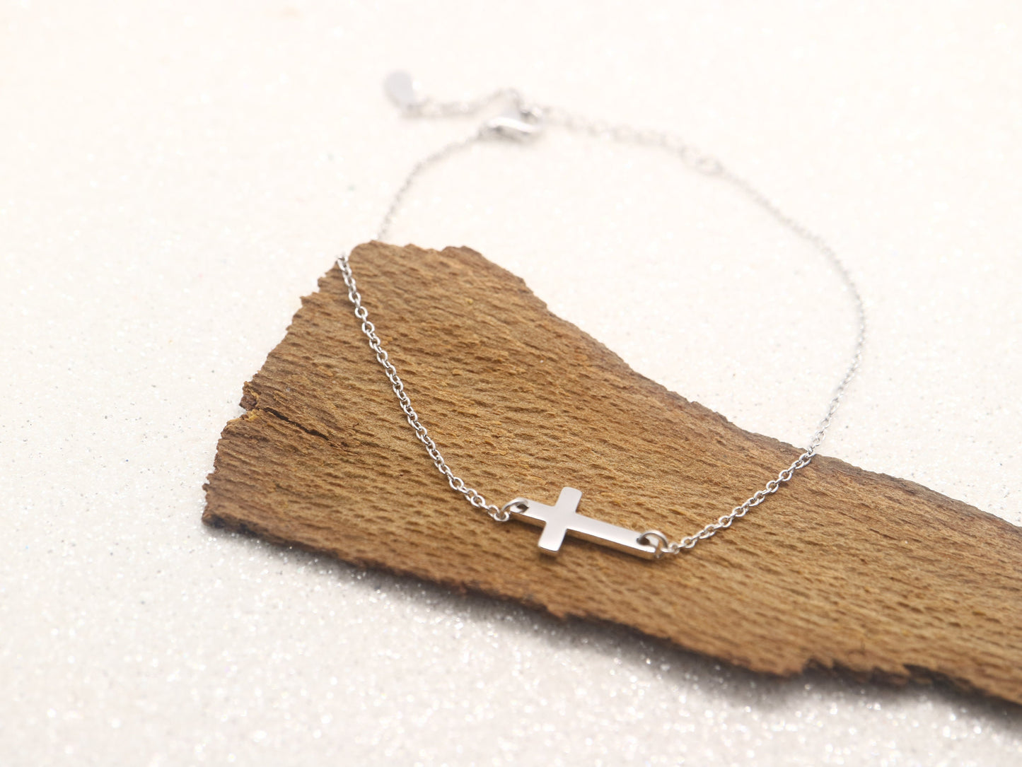 Cross sterling silver bracelet, white gold plated bracelet