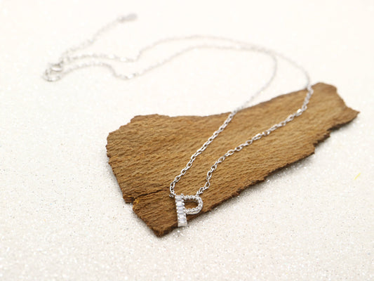 Dainty 925 sterling silver, white  Gold plated P letter necklace, Anniversary gift