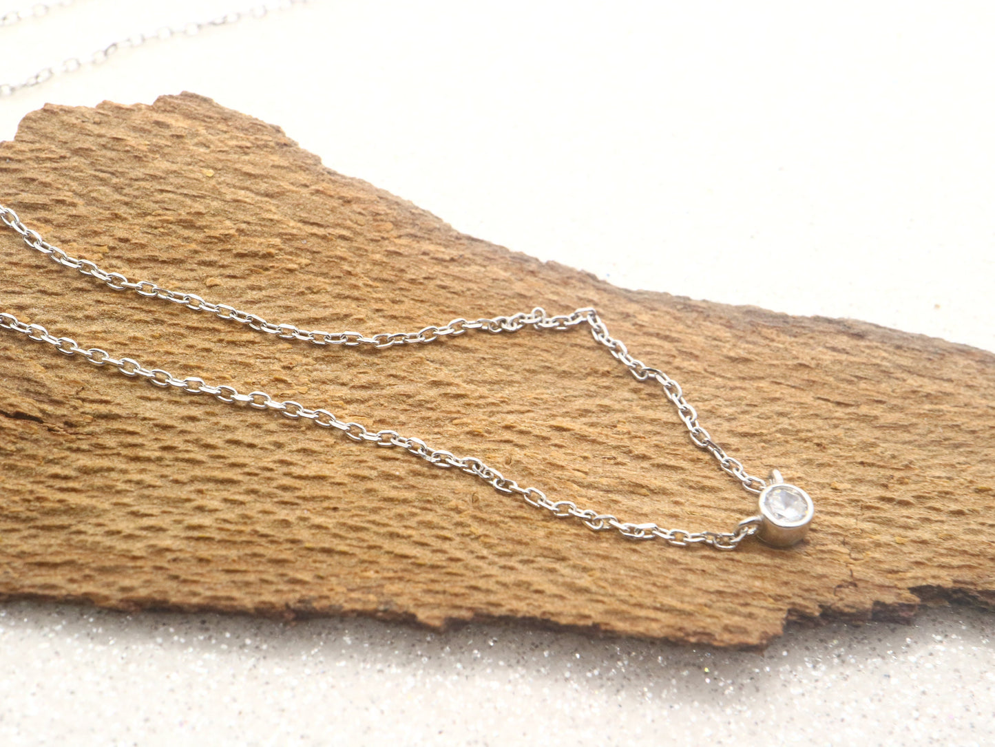 Sterling silver CZ necklace,CZ diamond  station necklace