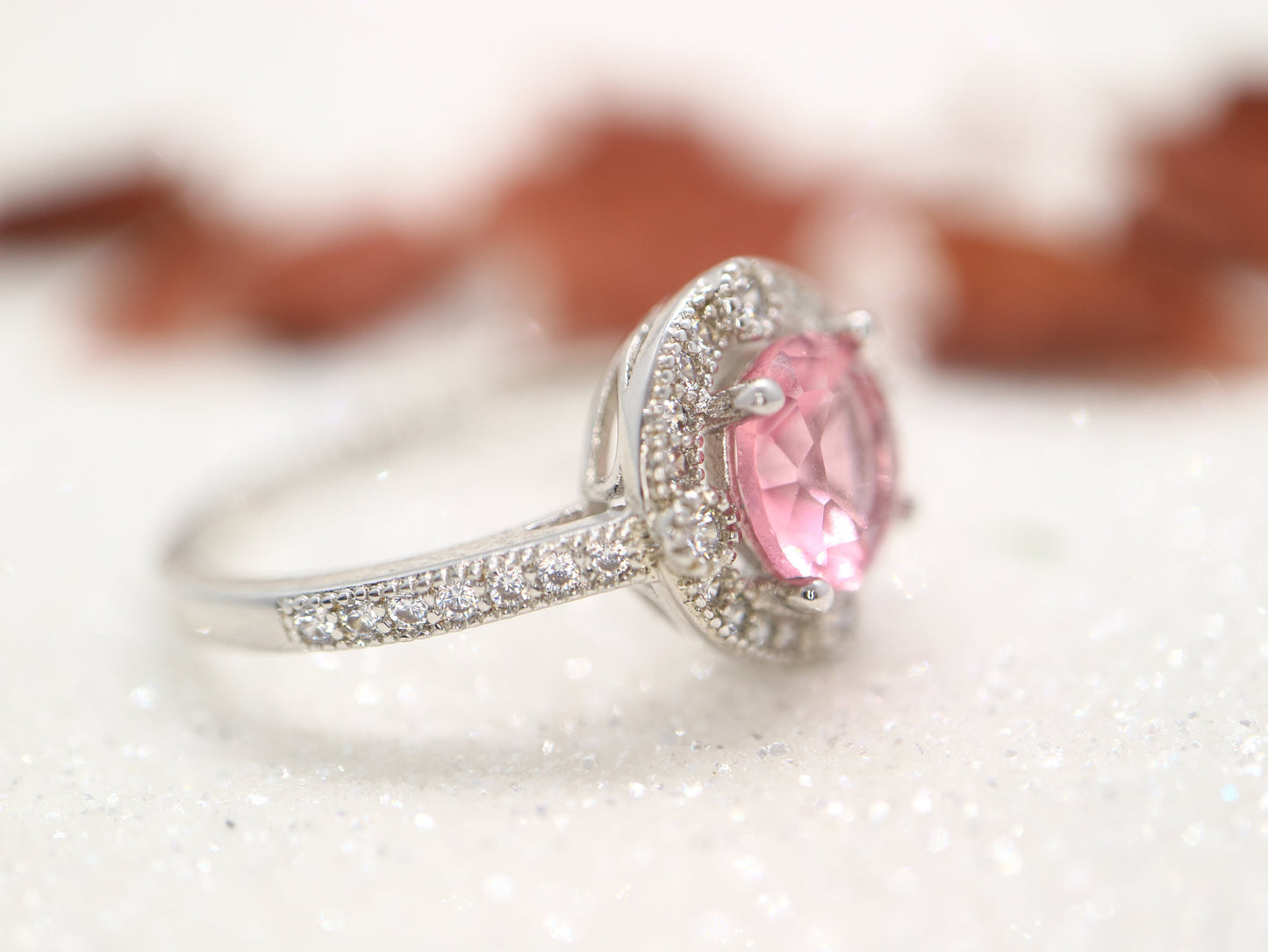 White gold tourmaline and diamond ring, Pink Tourmaline Engagement Ring, tourmaline ring, solid 14k handmade for women