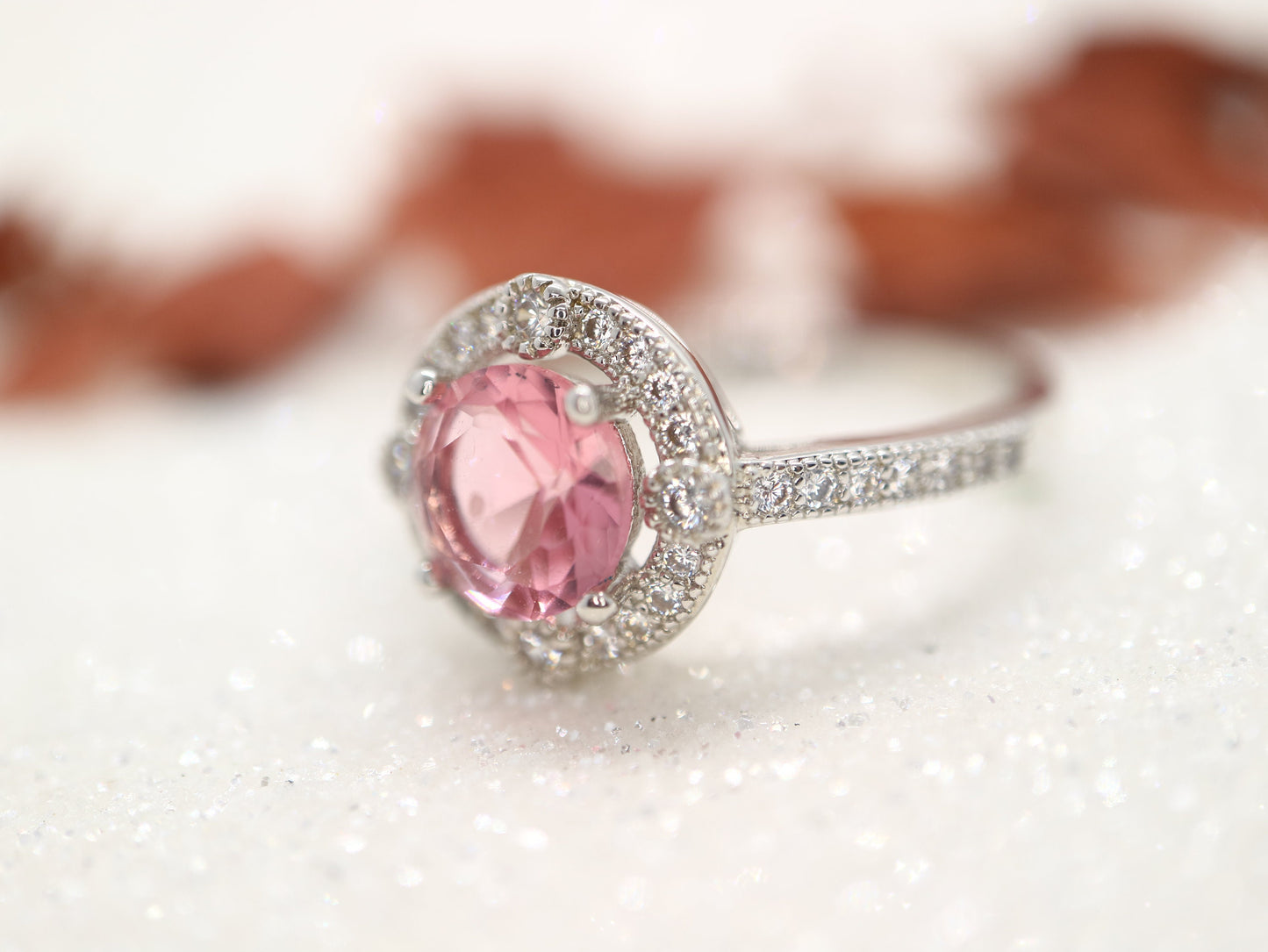 White gold tourmaline and diamond ring, Pink Tourmaline Engagement Ring, tourmaline ring, solid 14k handmade for women