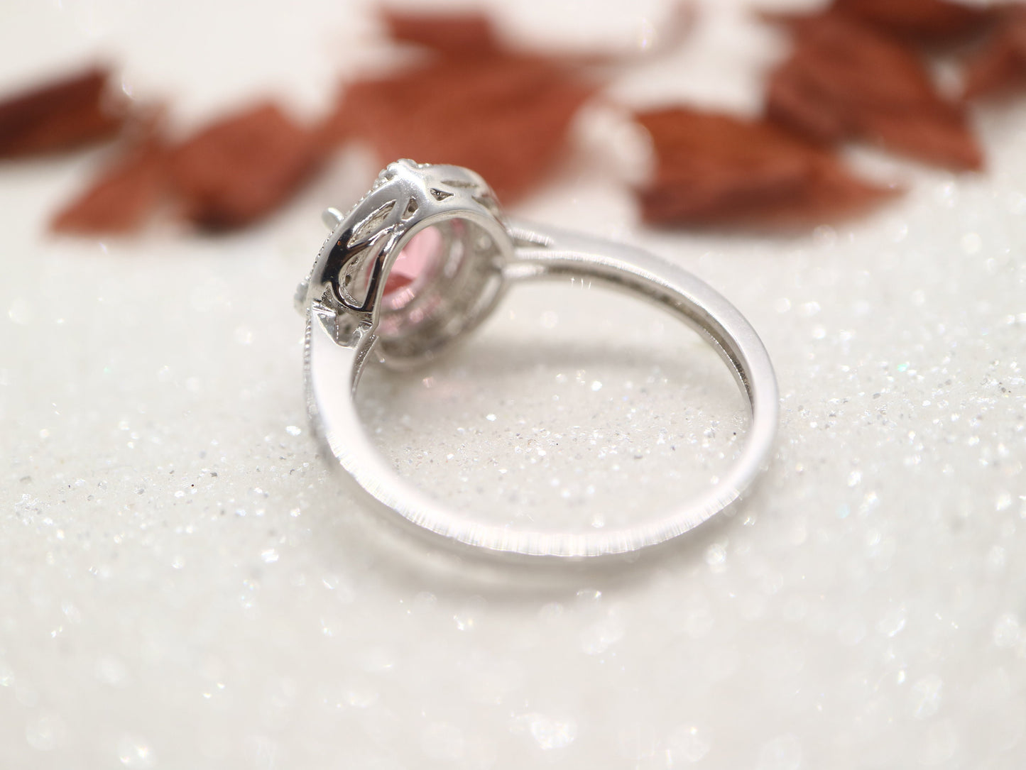 White gold tourmaline and diamond ring, Pink Tourmaline Engagement Ring, tourmaline ring, solid 14k handmade for women