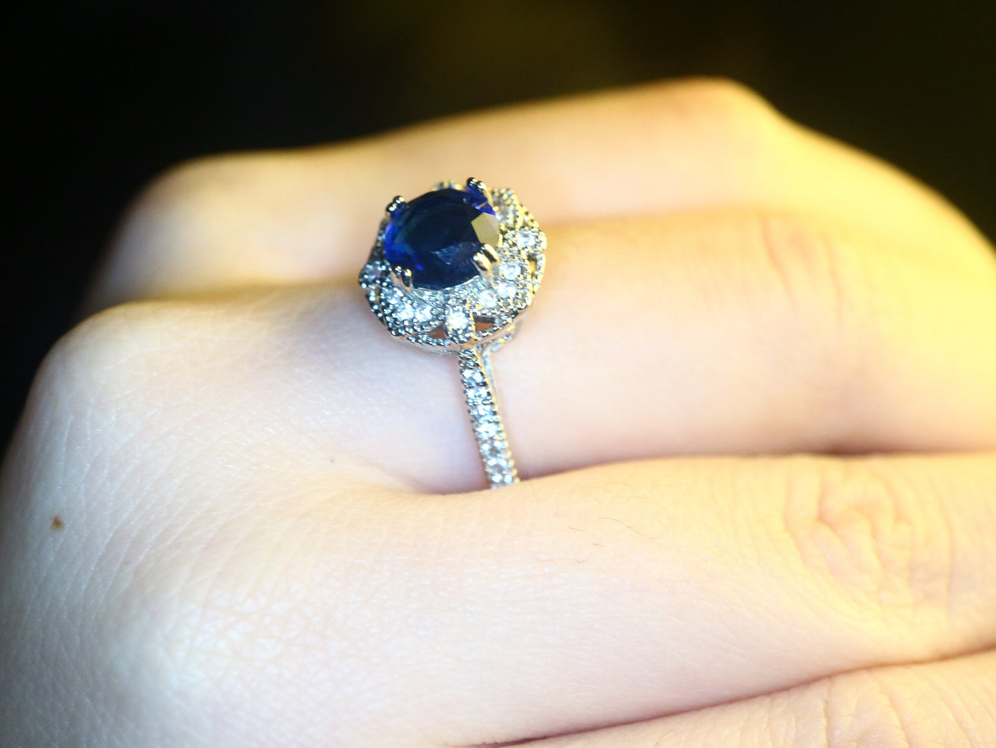 Hollow Rose flower shape cut engagement ring, Sapphire and diamond  ring, Vintage Diamonds Ring