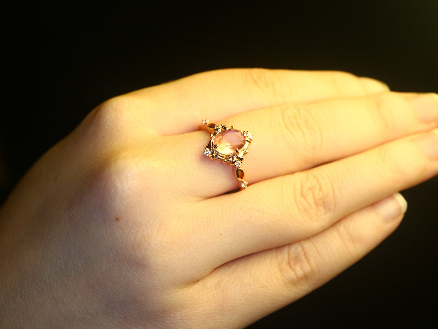 Vintage pink tourmaline engagement ring, Oval rose gold ring, Art deco wedding ring, Unique oval ring, Prong set ring, Bridal ring