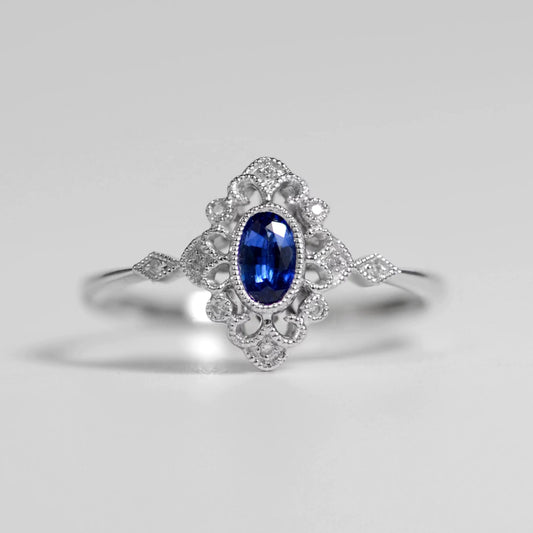 Art Deco sapphire Moissanite diamond ring, engagement ring