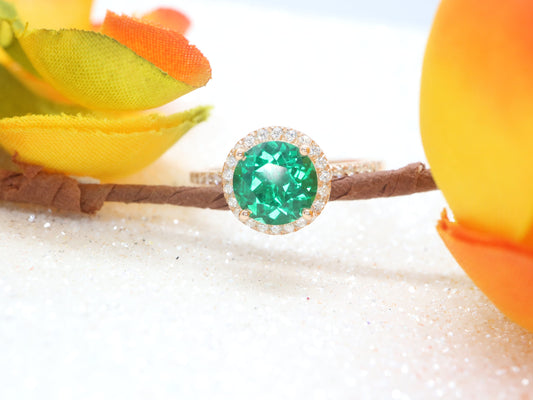 Emerald halo  engagement ring, Handmade jewelry, Women white gold antique ring, Ring gift for her