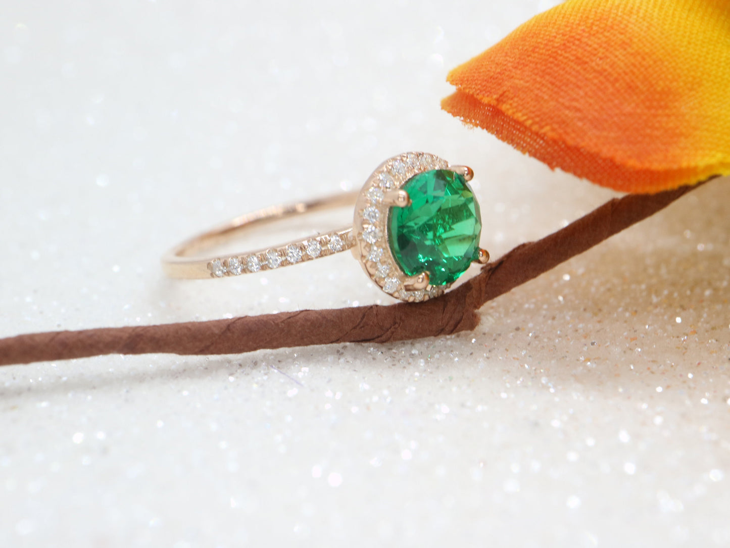 Emerald halo  engagement ring, Handmade jewelry, Women white gold antique ring, Ring gift for her