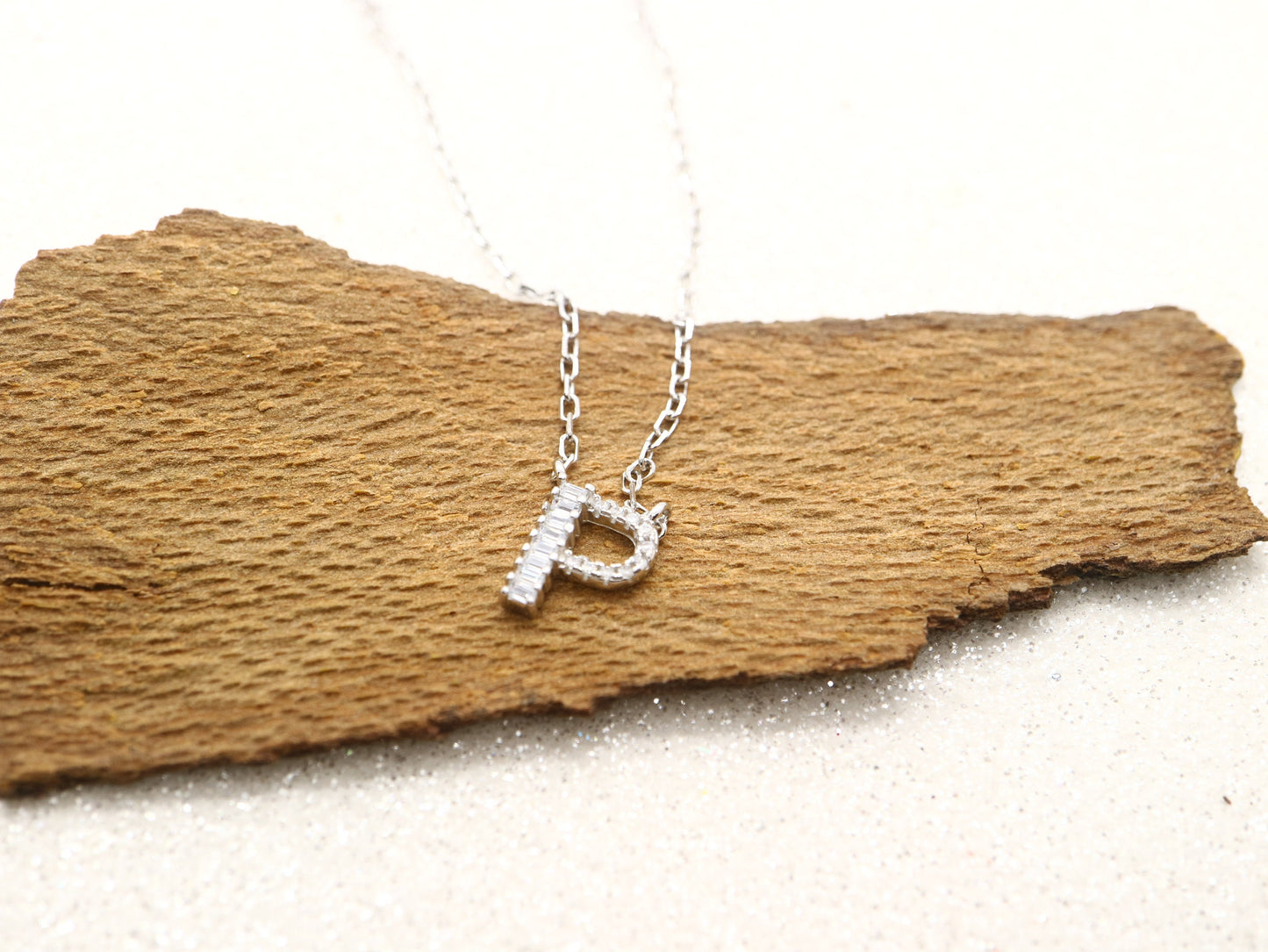 Dainty 925 sterling silver, white  Gold plated P letter necklace, Anniversary gift