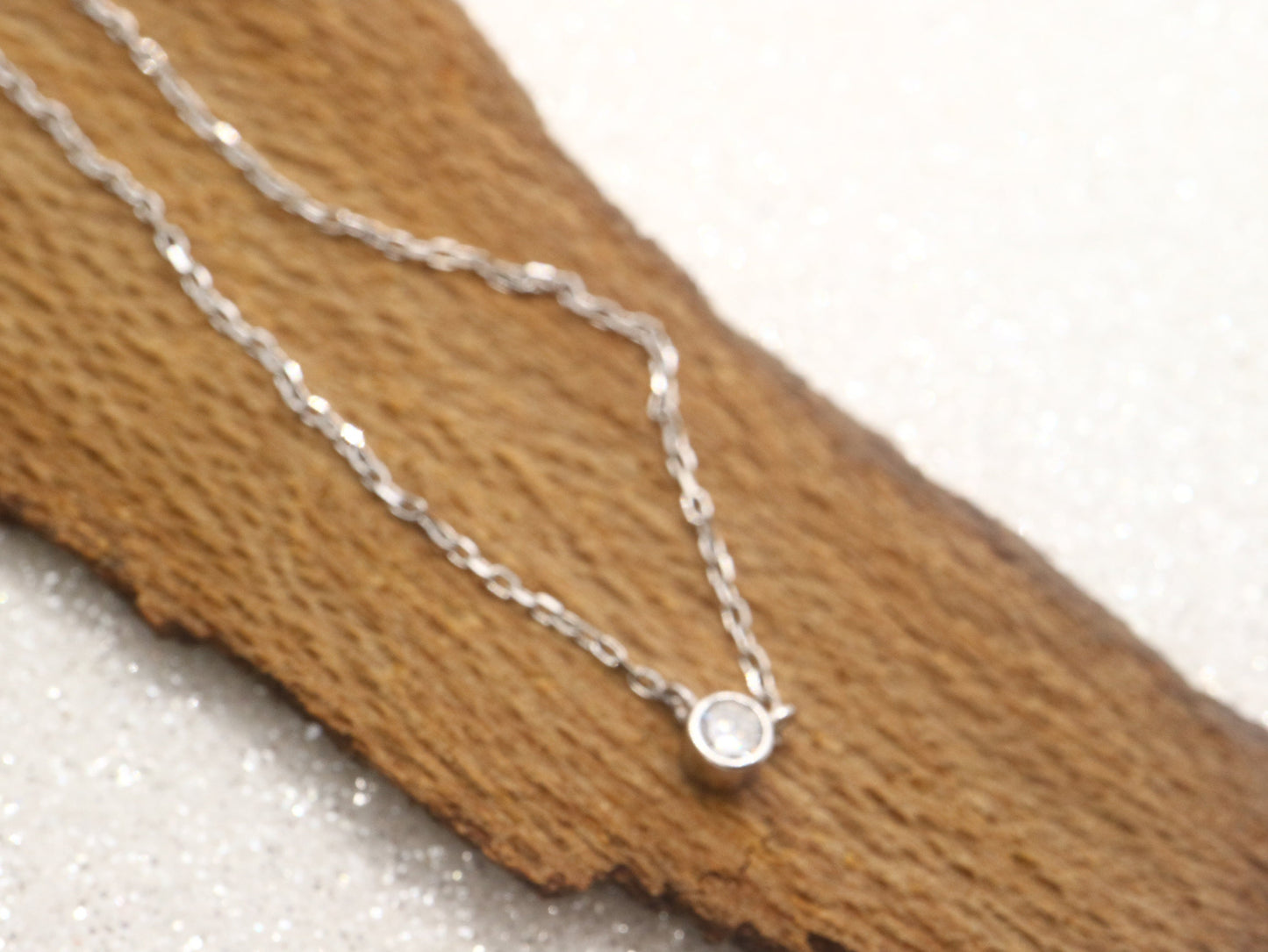 Sterling silver CZ necklace,CZ diamond  station necklace