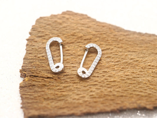 Sterling silver safe pin earring, white gold plated earring