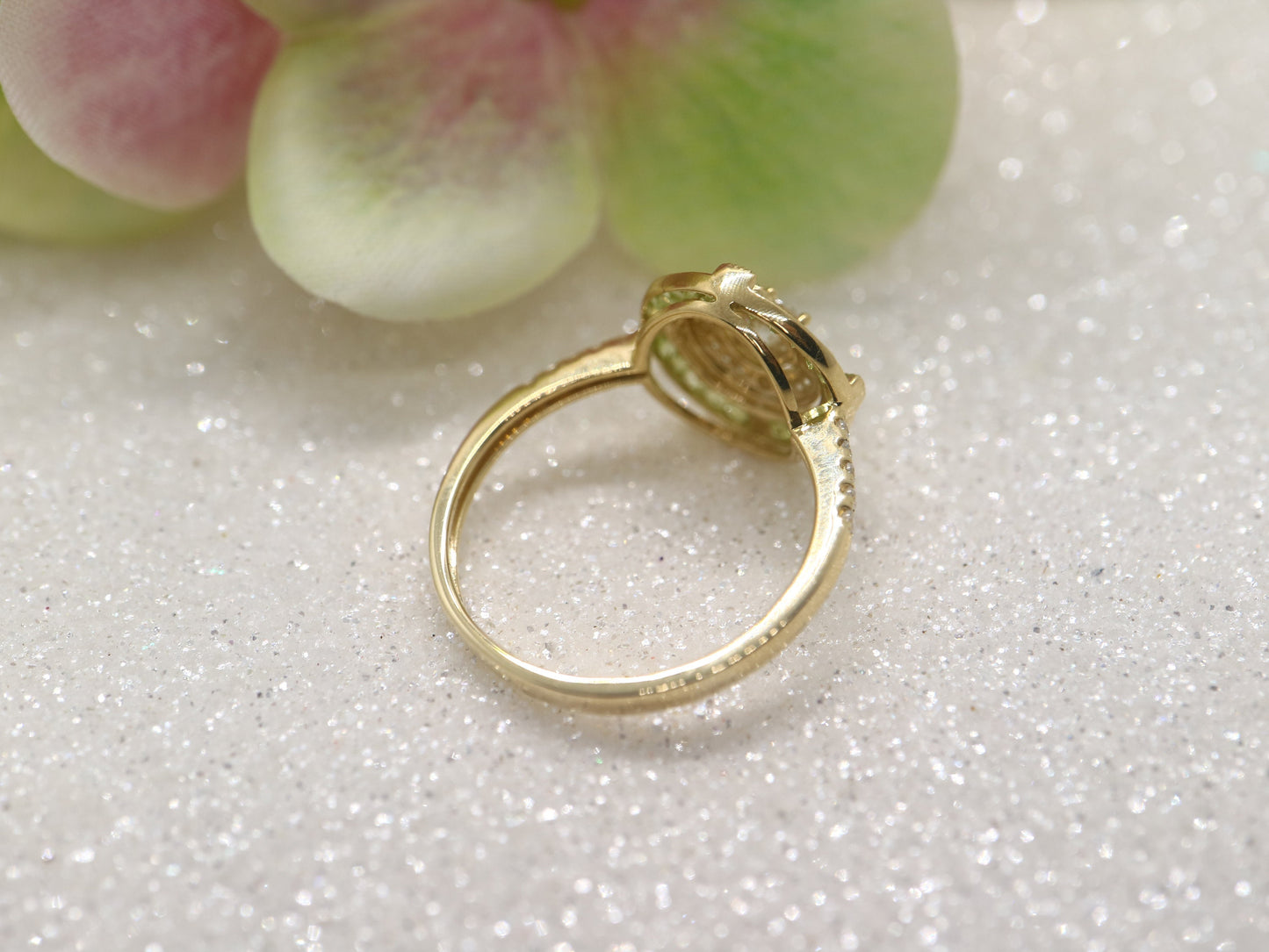 Art Deco moissanite and peridot halo ring, Annivery ring, vintage gold ring