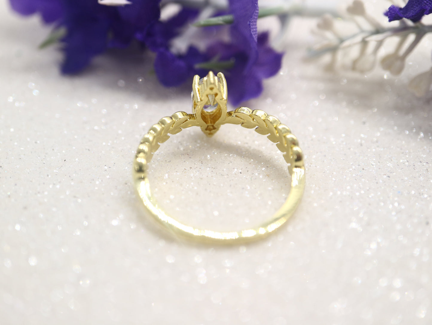 Oval shaped white sapphire diamond ring, engagement ring for her, yellow gold ring