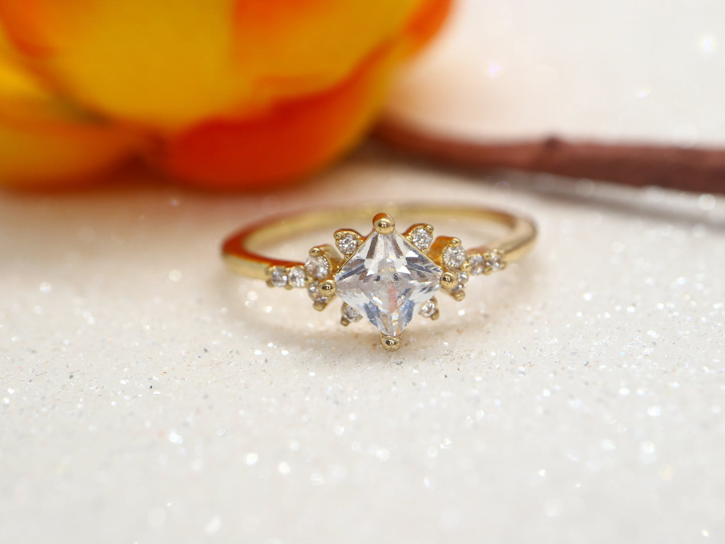 Princess cut moissanite and diamond cluster ring, Cluster diamond ring, Anniversary ring