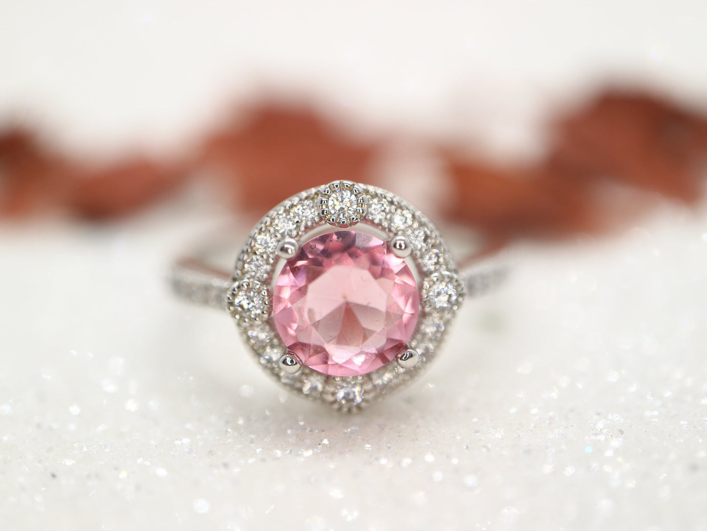 White gold tourmaline and diamond ring, Pink Tourmaline Engagement Ring, tourmaline ring, solid 14k handmade for women