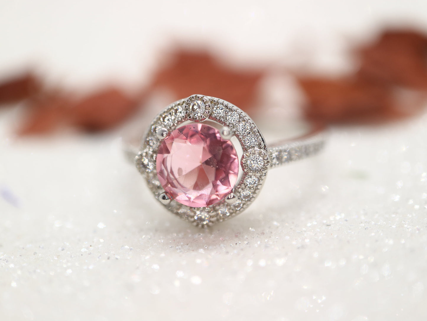 White gold tourmaline and diamond ring, Pink Tourmaline Engagement Ring, tourmaline ring, solid 14k handmade for women