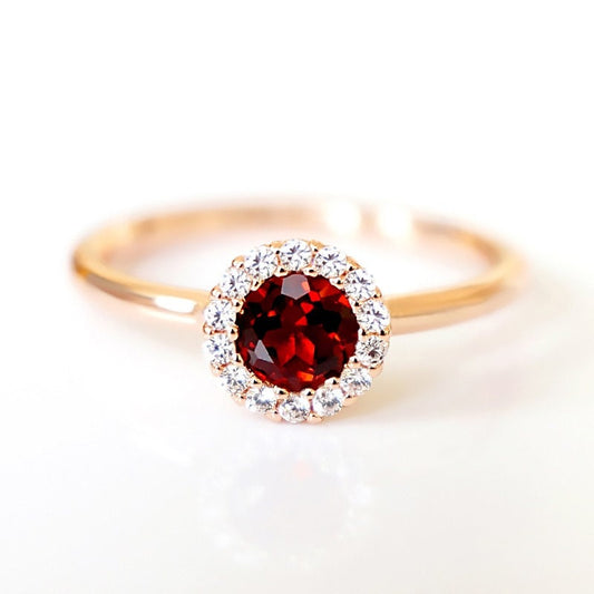 Rose gold garnet  engagement ring, Diamond halo garnet engagement, Anniversary ring