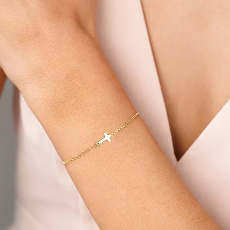 Cross sterling silver bracelet, white gold plated bracelet