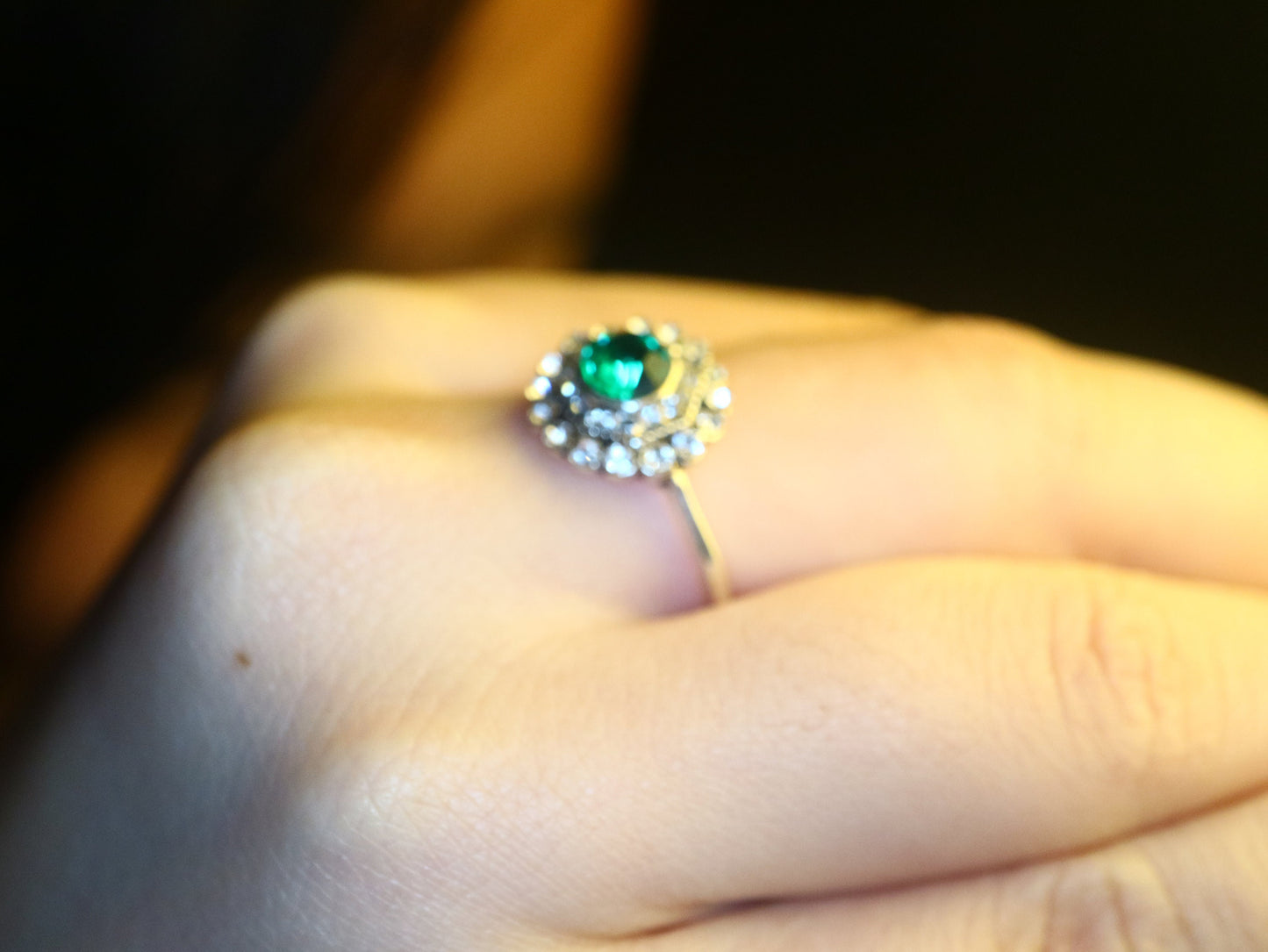 Edwardian style  moissanite diamond engagement ring, Vintage flower emerald engagement ring, Unique engagement ring