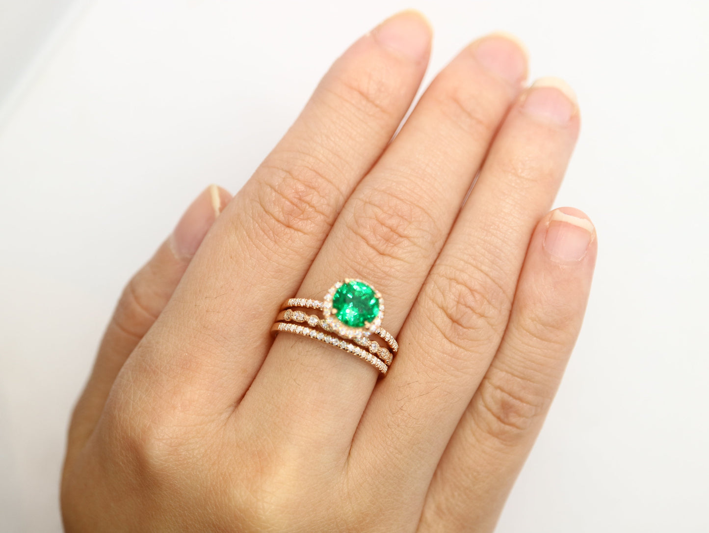 Emerald halo  engagement ring, Handmade jewelry, Women white gold antique ring, Ring gift for her