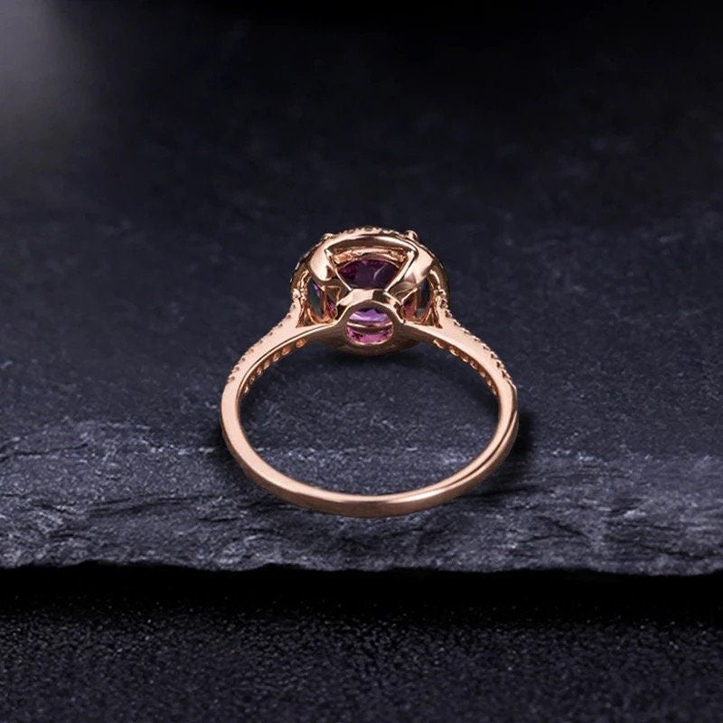 Natural Amethyst diamond halo engagement ring