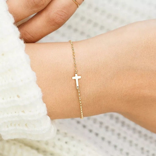 Cross sterling silver bracelet, white gold plated bracelet