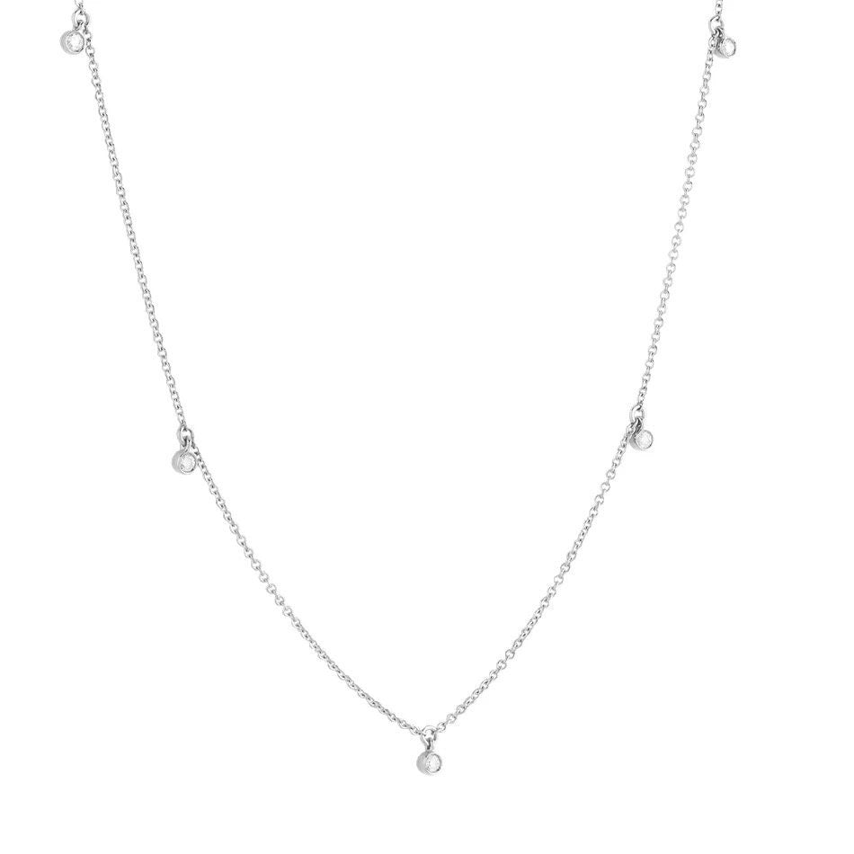 Sterling silver diamond station necklace, In stock, 14k gold plated five charms choker necklace for women