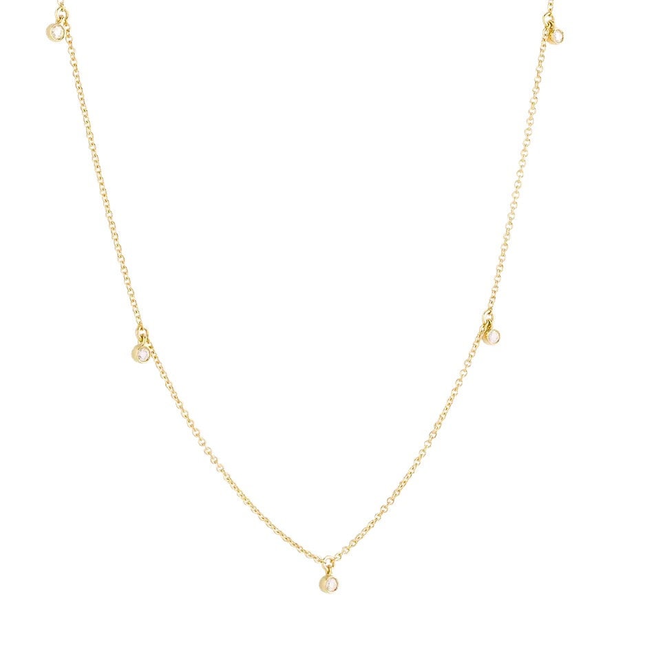 Sterling silver diamond station necklace, In stock, 14k gold plated five charms choker necklace for women