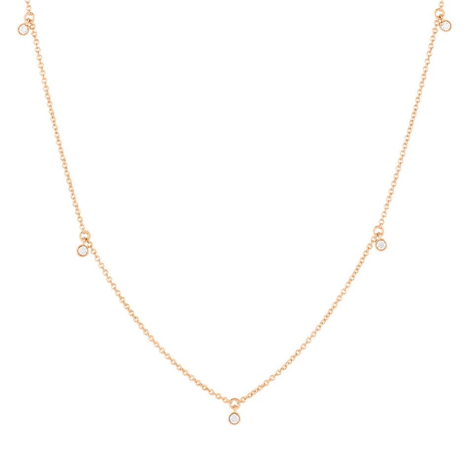 Sterling silver diamond station necklace, In stock, 14k gold plated five charms choker necklace for women