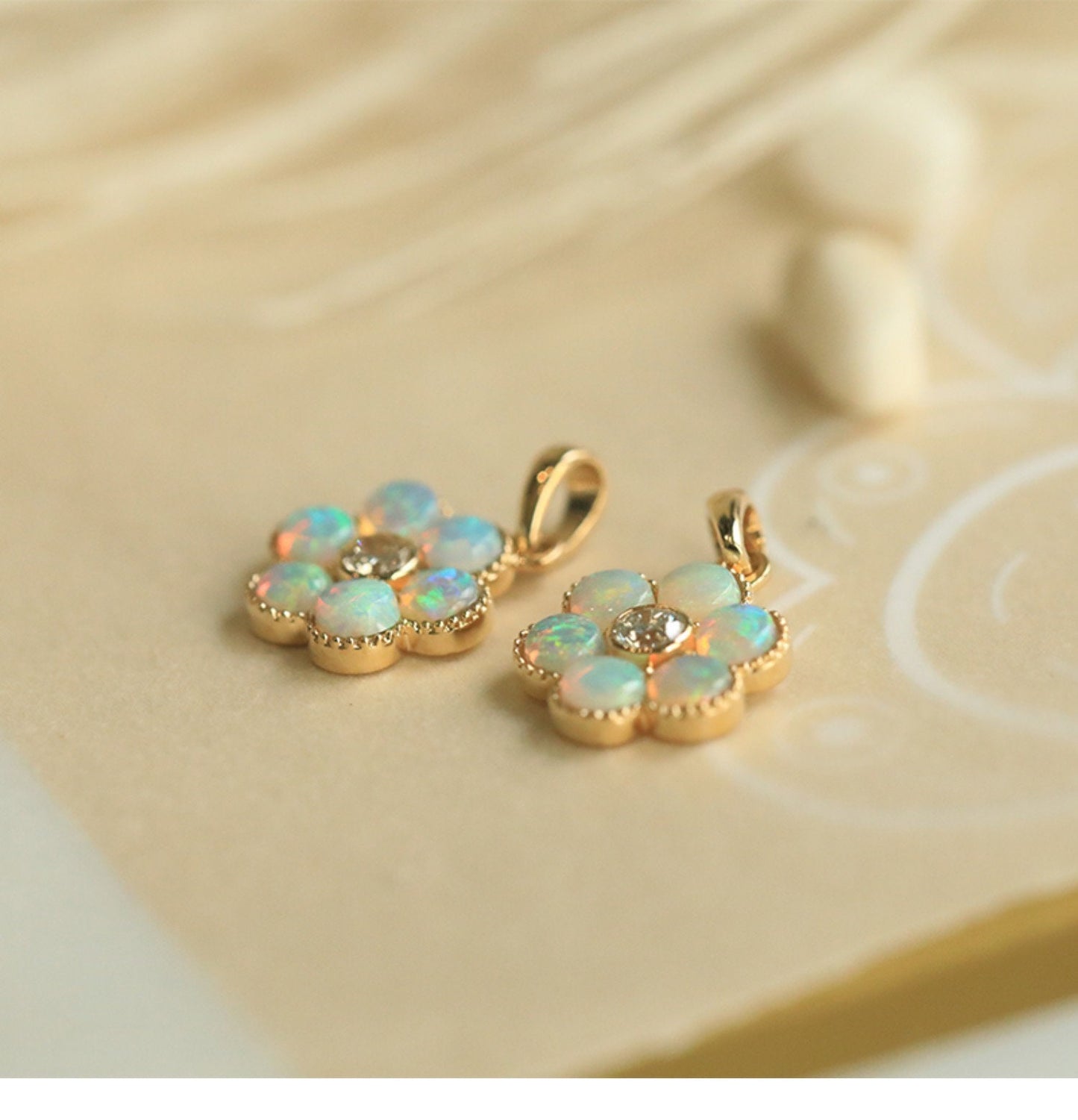 18K Moissinate and opal pendents