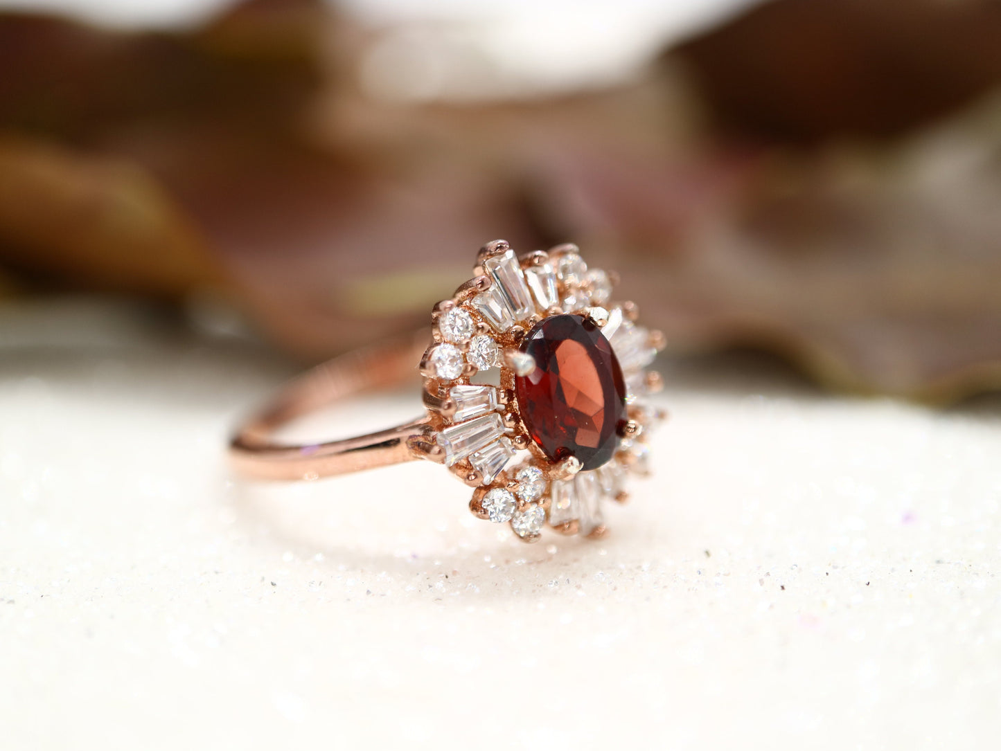 Art Deco garnet ring, Sterling silver starburst ring, vintage garnet and CZ ring, Red gemstone ring, Anniversary gift