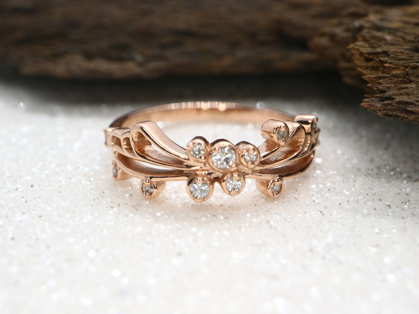 14k Rose gold diamond butterfly wedding engagement ring